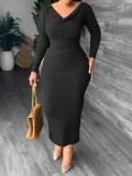 Autumn Women's Plus Size Solid Color Off Shoulder Long Sleeve Sexy Dress