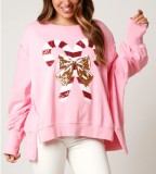 Autumn And Winter Women's Christmas Sequined Long Sleeve Pullover T-Shirt