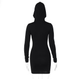 Autumn And Winter Women's Solid Color Long Sleeve Hoodedsexy Slim Bodycon Dress
