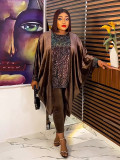 African Women's Clothing Plus Size Velvet Sequin Dress + Pencil Pants Fashion Casual Suit