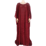 African Mother Plus Size Round Neck Bat Sleeves Loose Style Dress