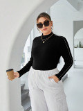 Plus Size Women's Contrast Color Knitting Shirt Autumn And Winter Basic Chic Solid Color Turtleneck Ribbed Top