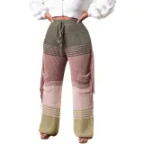 Women's Casual Style Knitting Colorblock Crochet Tassel Loose Straight Pants