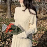 Fashion Chic Turtleneck Women's Pullover Sweater Autumn And Winter Long Knitting Twist Basic Top For Women