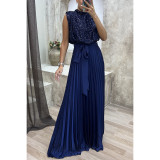 Sequin Pleated Belted Party Dress Casual Loose Women's Dress