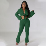 Women's Fashion Casual Bell Bottom Solid Color Knitting Tied Sweater Pants Two Piece Set
