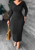 Autumn Women's Plus Size Solid Color Off Shoulder Long Sleeve Sexy Dress