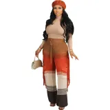 Women's Casual Style Knitting Colorblock Crochet Tassel Loose Straight Pants
