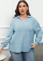 Women's Tops Plus Size Women's Turndown Collar Knitting Shirt Ribbed Basic Casual T-Shirt