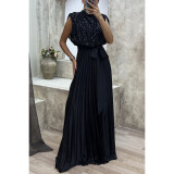 Sequin Pleated Belted Party Dress Casual Loose Women's Dress