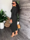 Autumn Women's Plus Size Solid Color Off Shoulder Long Sleeve Sexy Dress