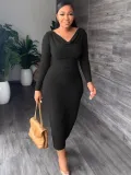 Autumn Women's Plus Size Solid Color Off Shoulder Long Sleeve Sexy Dress