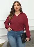 Women's Tops Plus Size Women's Turndown Collar Knitting Shirt Ribbed Basic Casual T-Shirt