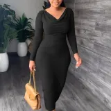Autumn Women's Plus Size Solid Color Off Shoulder Long Sleeve Sexy Dress