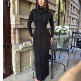 Autumn Fashion Solid Color Tight Fitting Long Sleeve Chic Knitting Women's Bodycon Dress