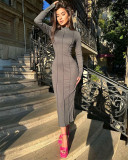 Autumn Fashion Solid Color Tight Fitting Long Sleeve Chic Knitting Women's Bodycon Dress