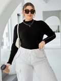 Plus Size Women's Contrast Color Knitting Shirt Autumn And Winter Basic Chic Solid Color Turtleneck Ribbed Top