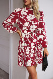 Fall/Winter Holidays Casual Long Sleeve Round Neck Pleated Printed Dress