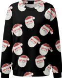 Autumn And Winter Women's Santa Print Casual Round Neck Long Sleeve T-Shirt