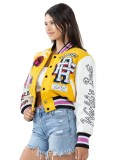 Women's Autumn And Winter American Print Double Layer Ribbed Button Jacket