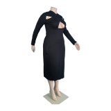 Plus Size Women's Sexy Style Crossover Long Sleeve Dress