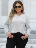 Women's Tops Plus Size Women's Turndown Collar Knitting Shirt Ribbed Basic Casual T-Shirt