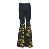 Women Style Camo Patchwork Bell Bottom Stretch Pants