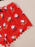 Women Santa Print Vest Suspender Top Shorts Home Wear Two-piece Set