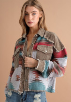 Women autumn and winter corduroy colorblock jacket