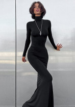 Women High Neck Long Sleeve Bodycon Maxi Dress