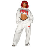 Women Long Sleeve Letter Print Hoodies and Wide Leg Pants Two Piece Set