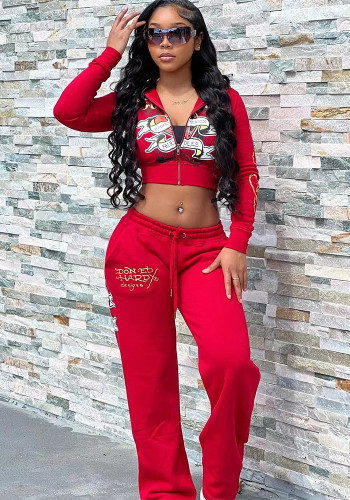 Women Casual Street Print Crop Top and Pant Two-piece Set