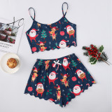 Christmas Women suspenders sleeveless vest shorts home clothes two-piece set