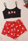 Women Santa Print Vest Suspender Top Shorts Home Wear Two-piece Set