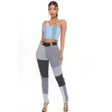 Women Fall Stretch Washed High Waist Vintage Tassel Denim Pants