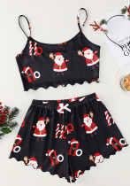 Christmas Women suspenders sleeveless vest shorts home clothes two-piece set