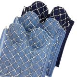 Women Diamond Beaded Denim Vintage Zip Vest Lace-up Shaping Corset Top