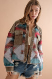 Women autumn and winter corduroy colorblock jacket