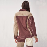 Women Loose Autumn Retro American Patchwork Denim Coat Jacket