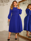 Plus Size Women Long Sleeve Lace Up Puff Sleeve Chic Dress