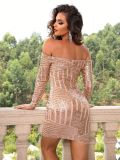 Women sexy off-the-shoulder sequin long-sleeved dress