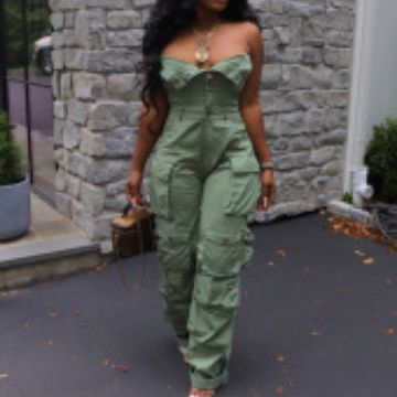 CHGBMOK Fashion Jumpsuits for Women Summer Casual Sexy Sleeveless Solid  Color Bandage Wide Leg Pants Jumpsuits 