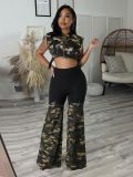 Women Style Camo Patchwork Bell Bottom Stretch Pants