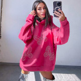 Women Autumn and Winter Butterfly Beaded Casual Loose Hoodies