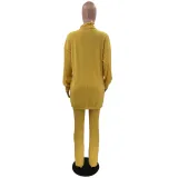 Women's Clothing Knotted Wool Cardigan Tight Fitting Slit Trousers Bra Three-Piece Outfit