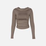 Women's Hooded Top Autumn And Winter Casual Solid Color Long Sleeve Crop T-Shirt For Women