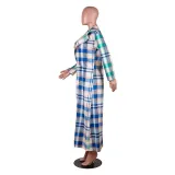 Women's Autumn Fashion Casual Multi-Color Plaid Patchwork Long Jacket