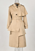 Trendy Asymmetric Shawl Windbreaker Jacket For Women Autumn Chic Gray Long Coat
