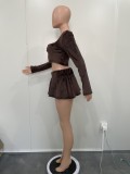 Sexy Plush Long Sleeve Cardigan Top Short Skirt Two Piece Set
