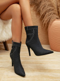 Women Autumn and Winter Pointed Toe Stiletto High Heels Denim Boots